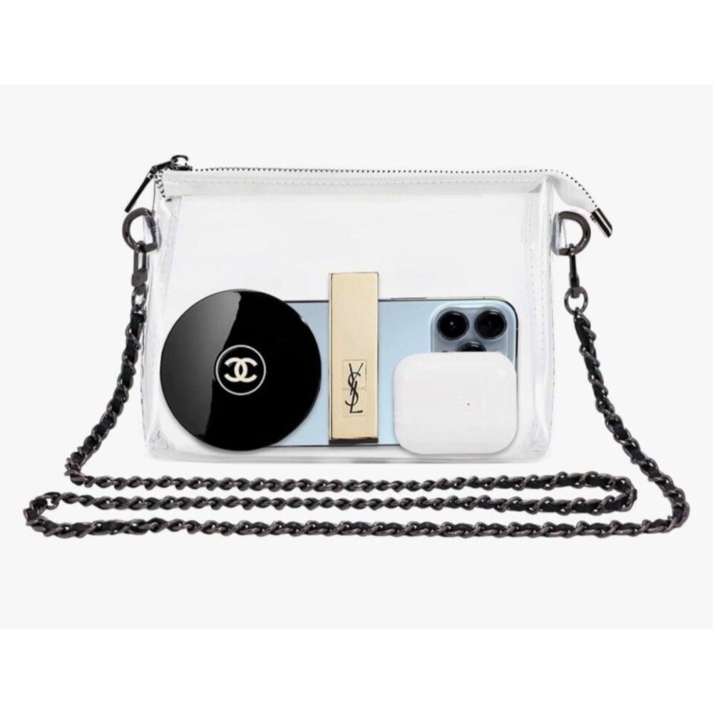 Clear Purse Black Strap Stadium Concert Sports Approved Crossbody Bag Clutch NWT